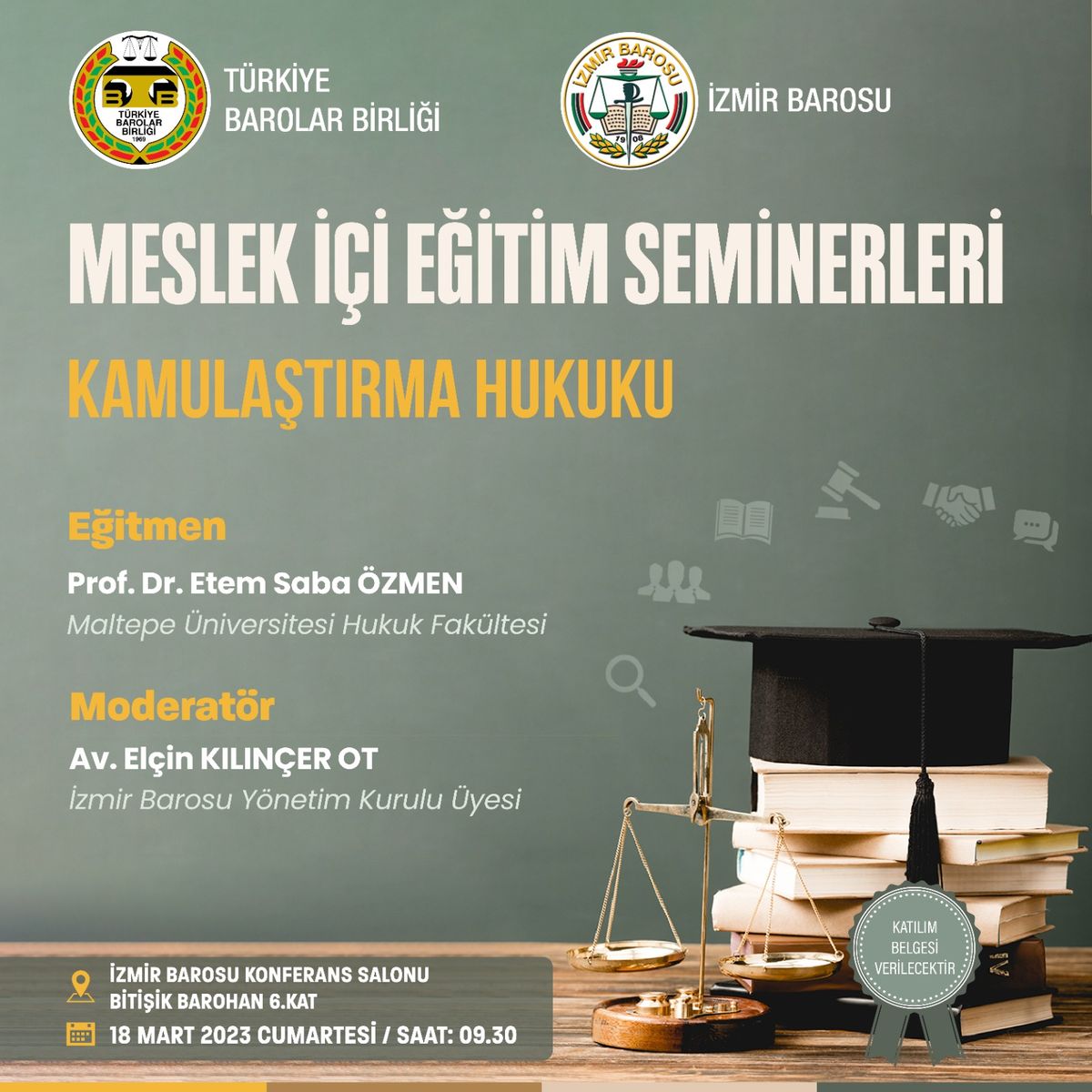 Kamulaştırma Hukuku — Meslek İçi Eğitim Semineri (İzmir Barosu, 2023) — Afiş
