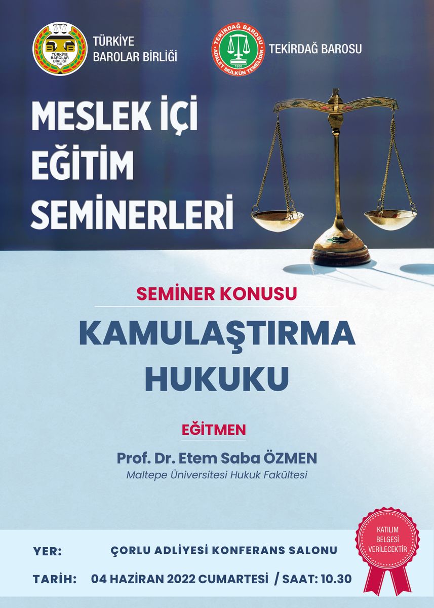 Expropriation Law — Professional Training Seminar (Tekirdağ Bar) — Poster