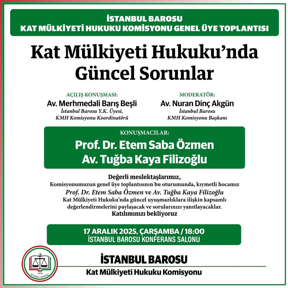 Current Issues in Condominium Law — Istanbul Bar Condominium Law Commission — Poster